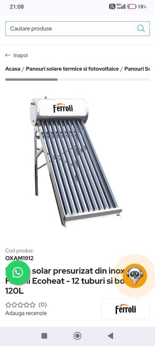 Panou solar presurizat Ferroli 120 L