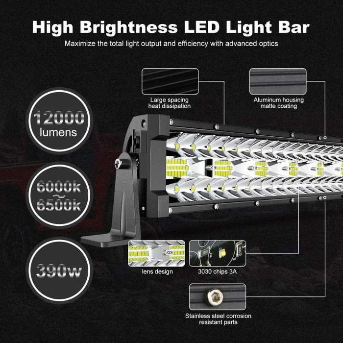 56см 390W 9D LED bar три реда – 36400lm мощен прожектор за джипове