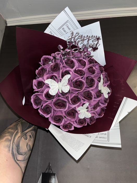 Buchet trandafiri sapun personalizat cadou flori stitch sclipici