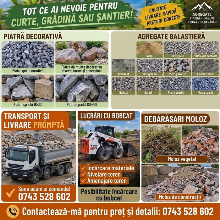 Transport produse de balastiera cu camion si camioneta piatra, piatra de munte, piatra de cris, pamant, hamuca, nisip,