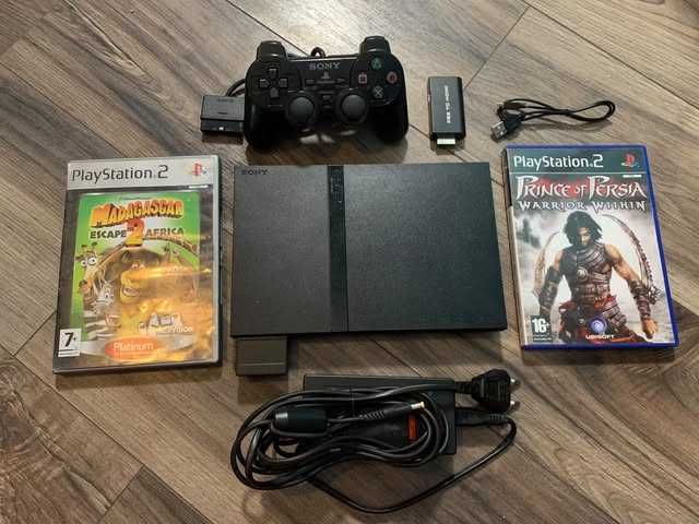Playstation 2 - SCPH 75003 + Преходник PS2 към HDMI + 2 игри