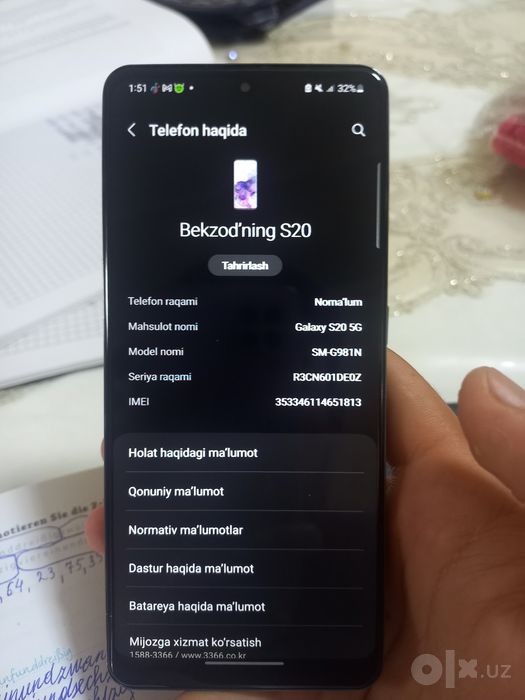 samsung s20 5g narxni kelishamuz