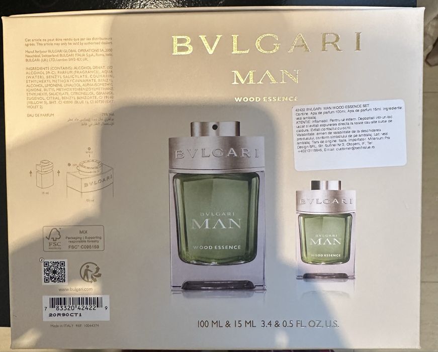 Set Cadou Bvlgari Man Wood Essence Apa de Parfum Original