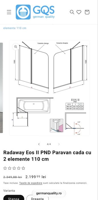 Paravan cada pliabil Radaway Eos II PND 110 R (Dreapta), Nou