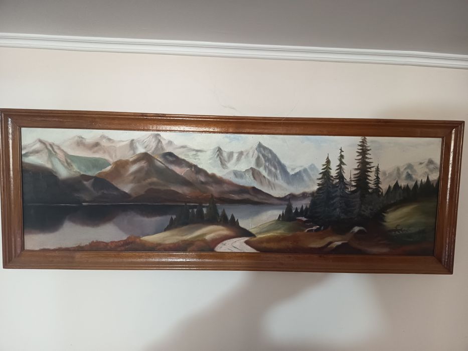 Tablou vechi pictat pe pinza in ulei