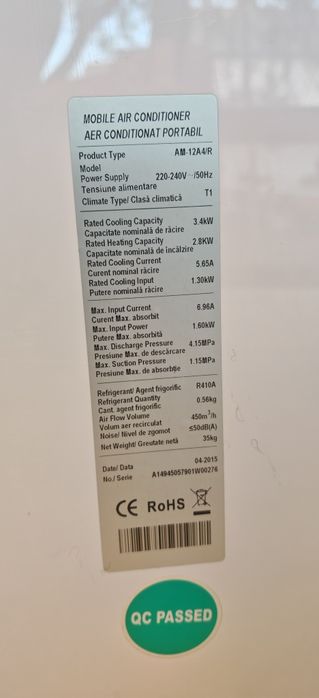 Aparat de aer conditionat portabil AUX AM-12A4/R, 12000 BTU, Clasa A