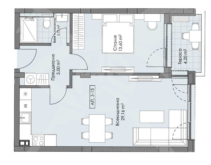 Двустаен апартамент Остромила 592-22299