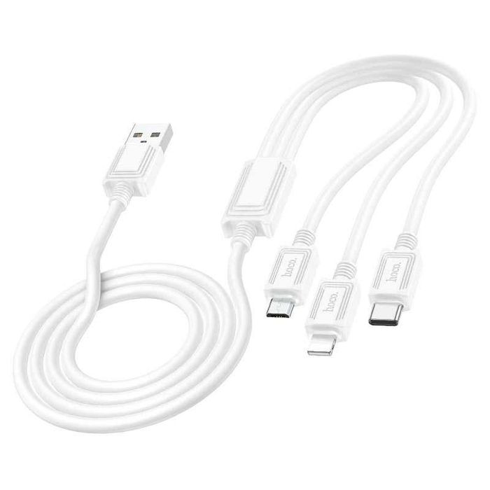 USB към Lightning / microUSB / USB C кабел за зареждане Hoco X74 3в1 / 18W / 2.4A / 1М / Бял
