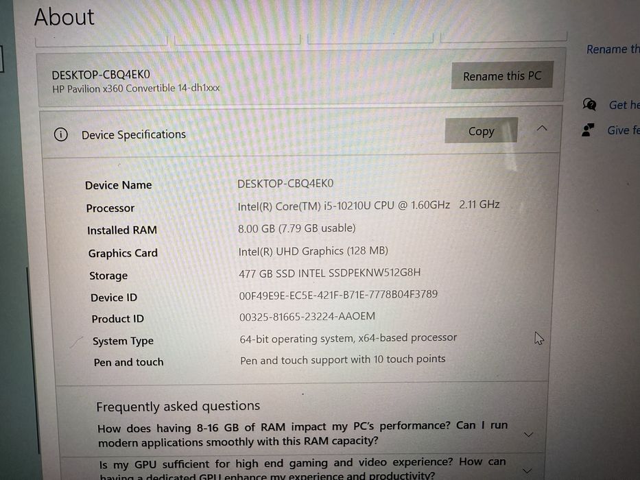 Продавам HP Pavilion x360 Convertible 14-dh1xxx