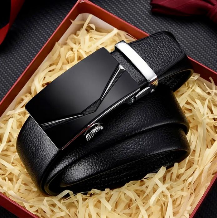 Мъжки официални колани с автоматична катарама/Естествена гланцова кожа