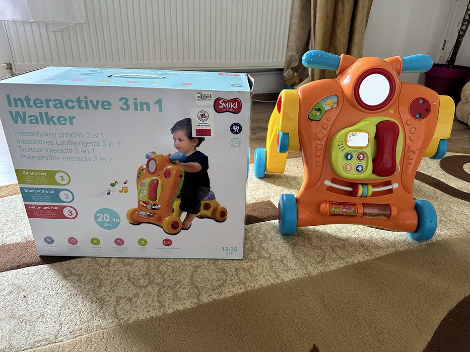 Smiki, Baby Walker, antemergator, jucarie interactiva de impins, 3 in1
