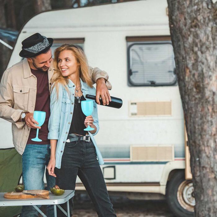 Set 12 Pahare vin din plastic incasabile 250 ml reutilizabile turcoaz