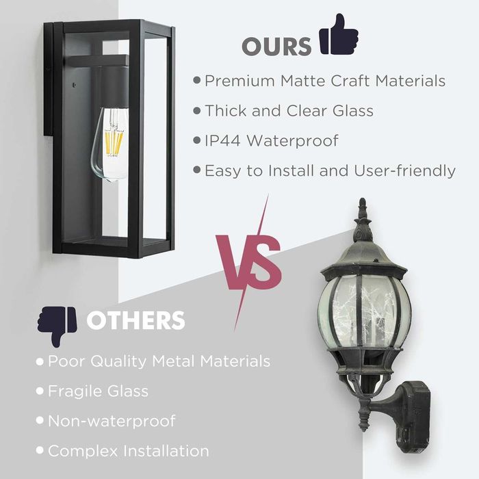 FTL Външно стенно осветление, матово черно, стъклени абажури, IP44