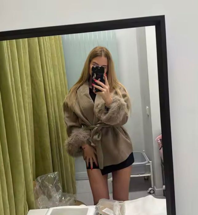 дамско палто с естествен косъм – размер S