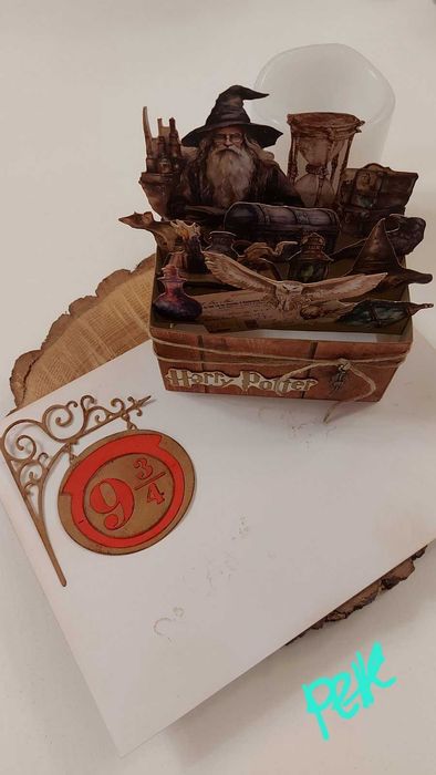 Изскачаща картичка кутия Хари Потър, Алиса, с Феи, ръчно изработена