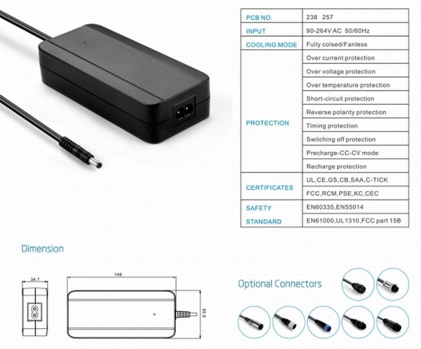 Charger ЗАРЯДНИ за литиево-йонни батерии на 24, 36 и 48 волта ... 2-6A