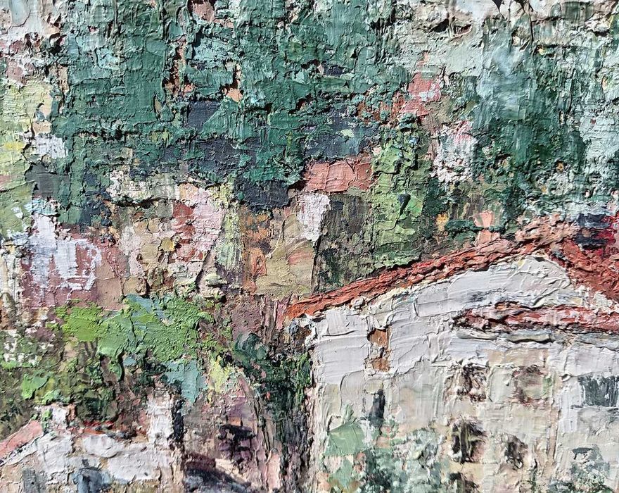 Tablou vechi - peisaj citadin - pictor roman