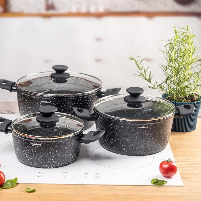 Set de 3 oale cu strat marmorat, 20, 24, 28 cm, 2.4, 4.1, 6.1 litri,