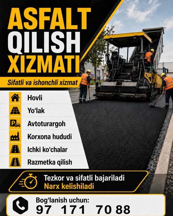 Asfaltlash xizmati | Yo‘l asfaltlash | Yo‘l chiziqlari (Razmetka) chiz
