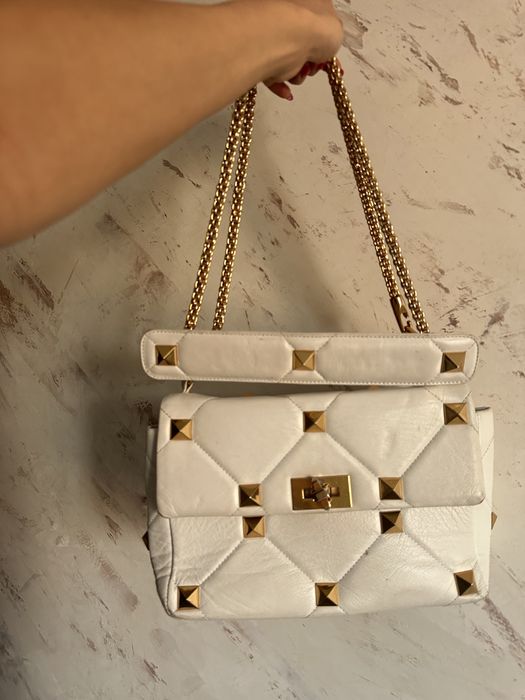 Чанта естествена кожа Valentino бяла