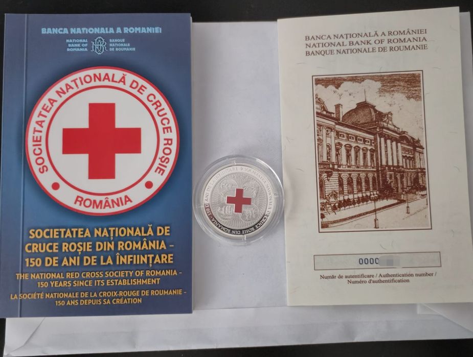 Monedă aniversară Crucea Rosie 150 de ani de la înființare