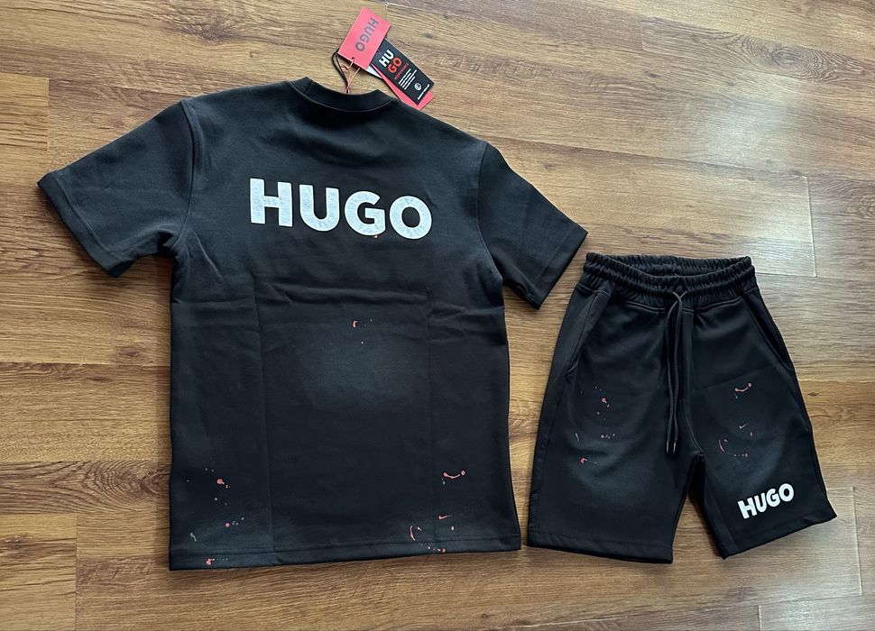 Мъжки,памучен,къс комплект Hugo BOSS с лого и отпред и на гърба на тениската