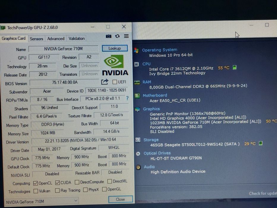 Laptop Acer i7 3612QM 2.1Ghz/3.1Ghz, 8GB, 500GB, Nvidia GT 710m 1G w10