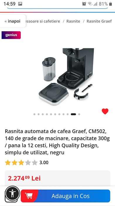 Rasnita Cafea Profesionala GRAEF CM501EU,noua,made in Germany.