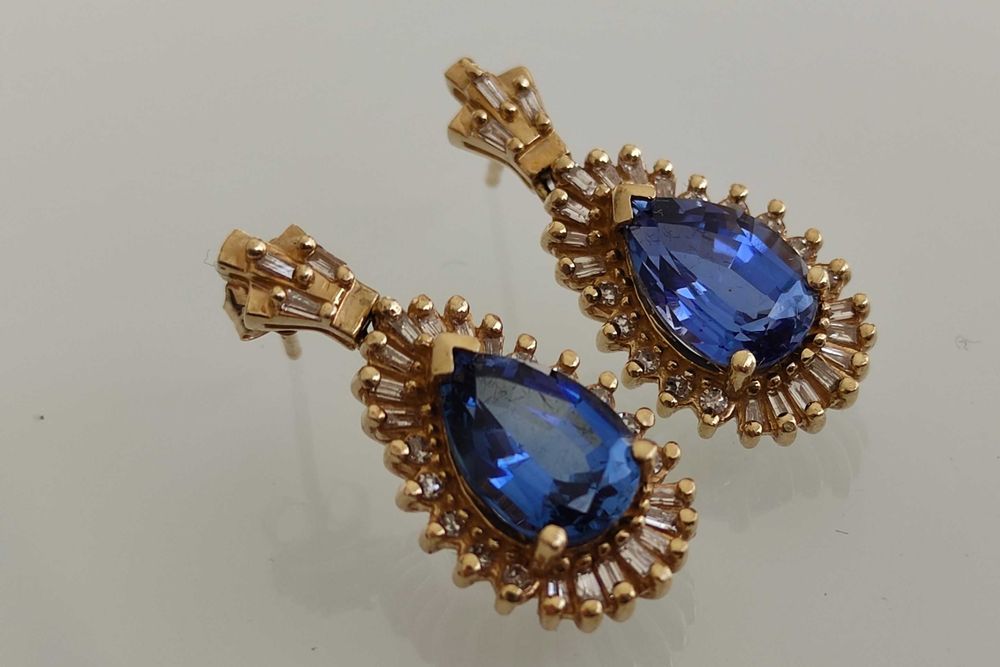 Cercei 14k diamante si safire naturale