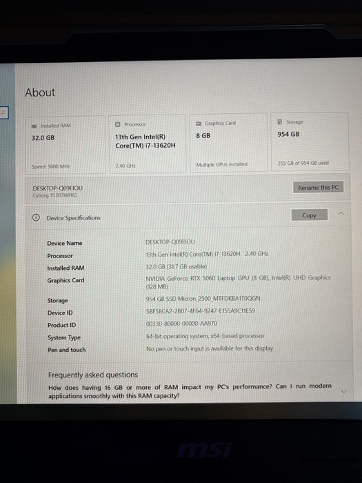 Laptop MSI Cyborg 15 i7 gen 13