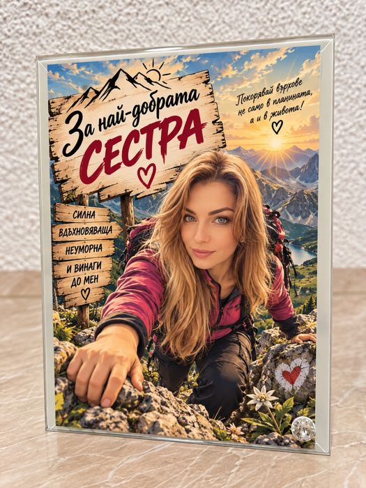 Стъклена карикатура/снимка с пожелание по ваша идея - супер подарък