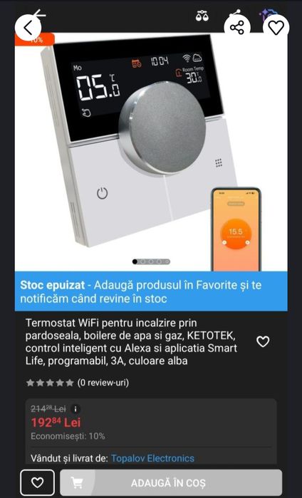 Termostat WiFi pentru incalzire prin pardoseala, boilere de apa si gaz