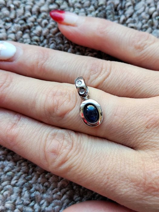 Pandantiv Aur Alb 14K Cu Diamante Si Safir Cabochon