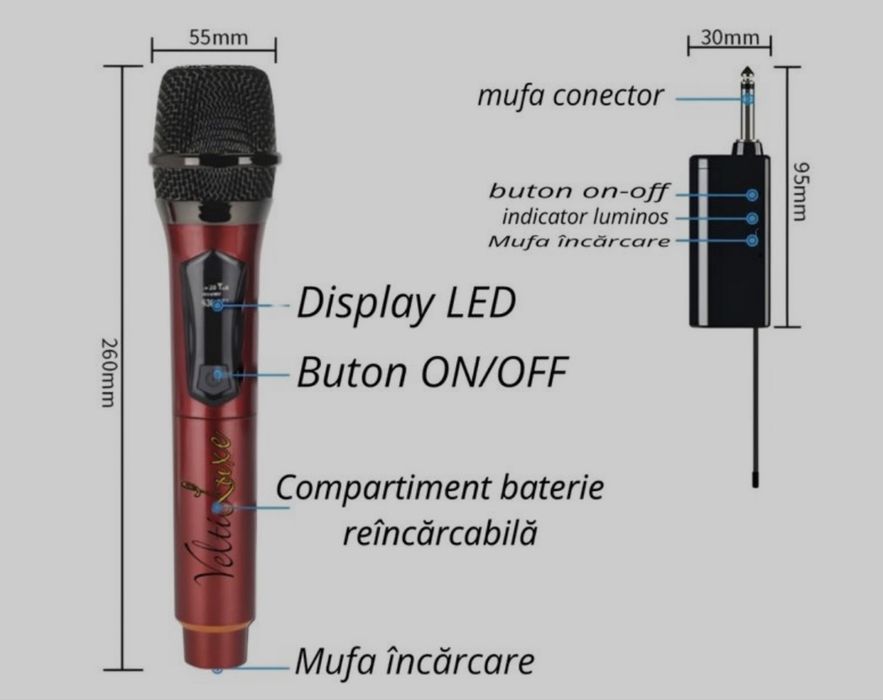 Set 2 Microfoane Wireless Profesionale, Led | Karaoke | Evenimente