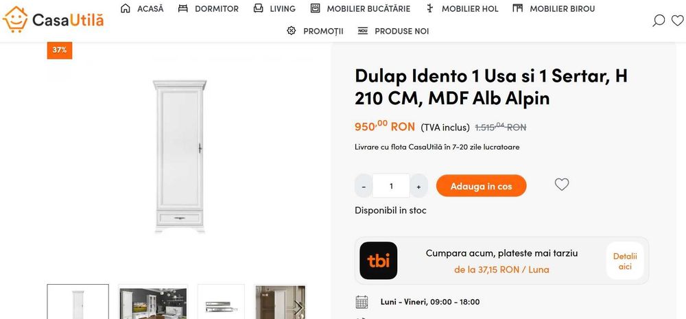 Dulap Idento 1 usa si 1 sertar din MDF alb