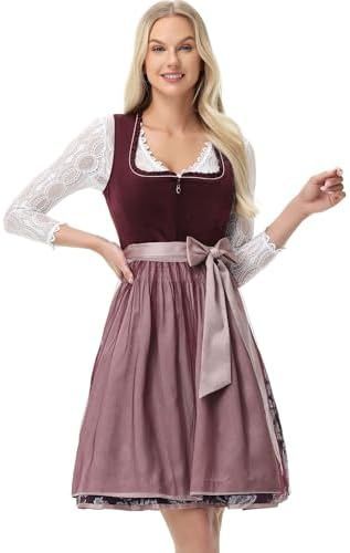 Rochie Dirndl Midi Catifea Elegantă Tradițională – Roșie Închisă Mărimea 44