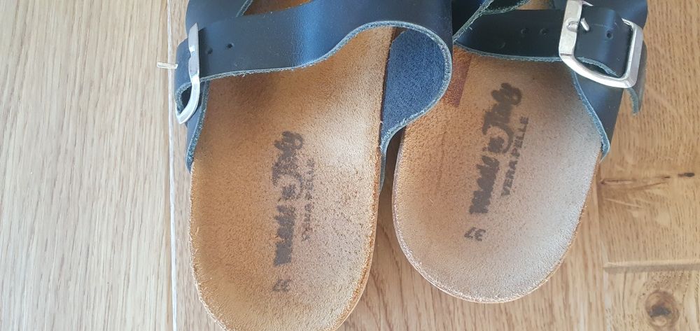 Saboṭi / încălṭăminte / pantofi vară femei 37 piele naturală neagră It