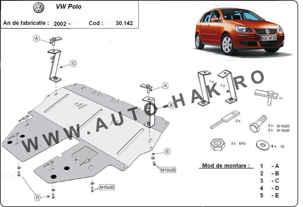 Scut motor metalic VW Polo 9N 2003-2009