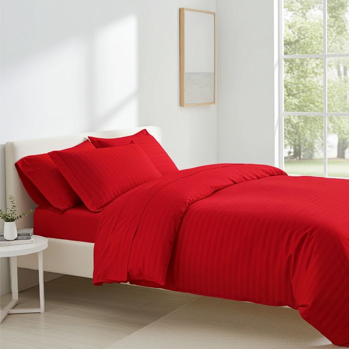 Lenjerie Damasc Ginger Dx001, Damasc, 4 Piese, Cu Elastic, Rosu