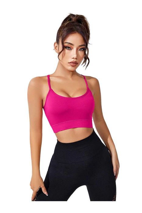 Bustiera Fitness Cu Bretele Incrucisate Spate Decupat Roz XS/S/M