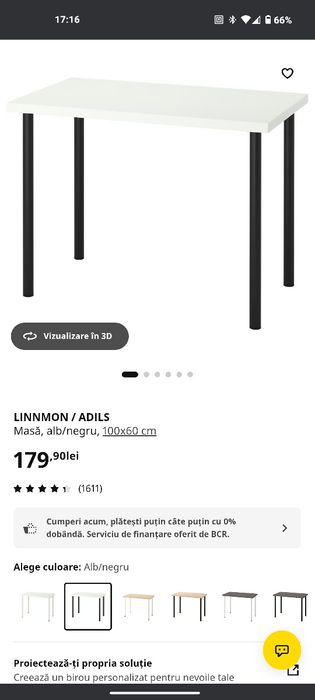 Birou/Masă IKEA Blat alb cu 4 picioare negre. Utilizată. Are uzuri  superficiale.