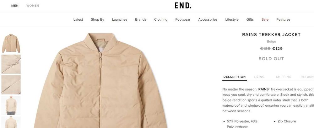 Jacheta geaca S M bomber RAINS Noua material profesional premium camel