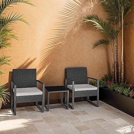 Ратанов комплект маса с 2 стола устойчив на УВ лъчи