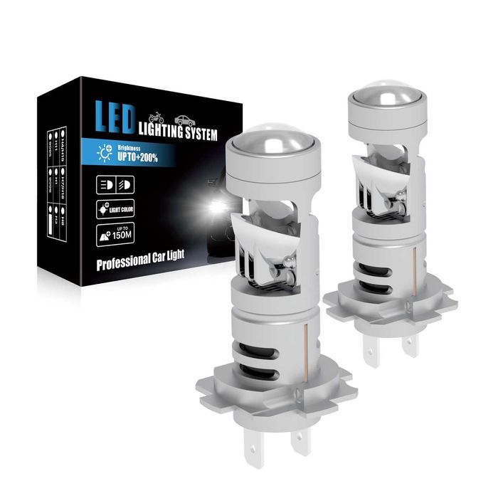 Комплект 2 LED крушки с лупа и вентилатор V8T, Plug and Play, H7, H4, 9005-HB3, 9000 Lm, 12V, 2 x 40W, 6500К, CSP LED чип