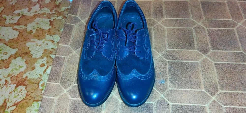 Обувки естествен велур и кожа - тъмно сини