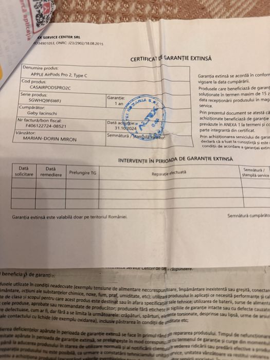 Airpods Pro 2  factura cu bon fiscal Altex garantie 100% originale
