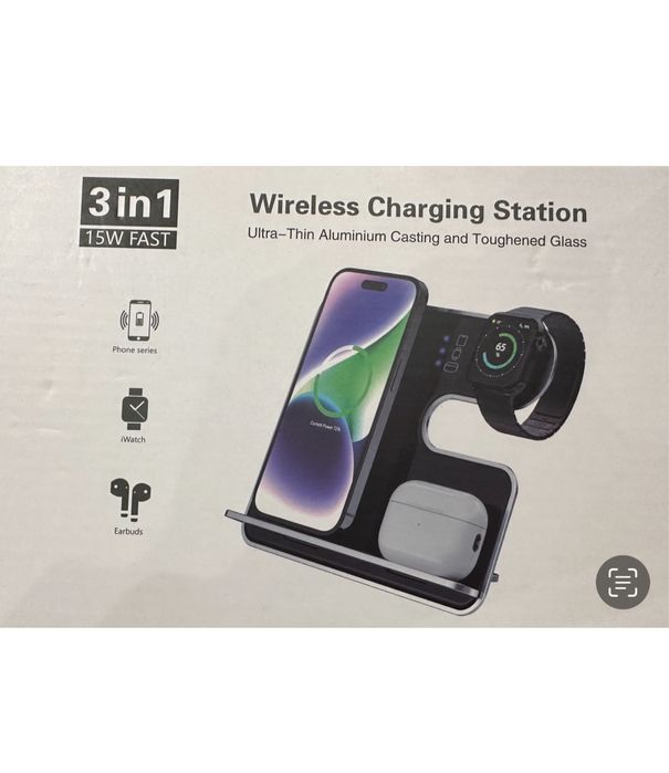 Incarcator Stand Metalic Gray Wireless Telefon Casti Ceas Iphone Apple