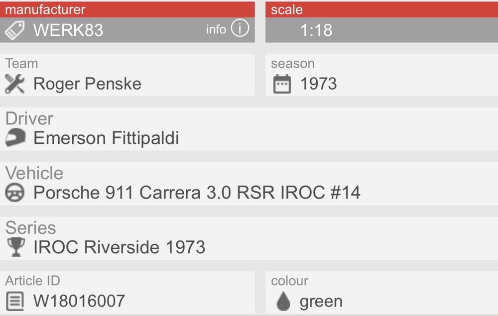 Porsche 911 Carrera 3.0 RSR #14 macheta auto scara 1:18 WERK83