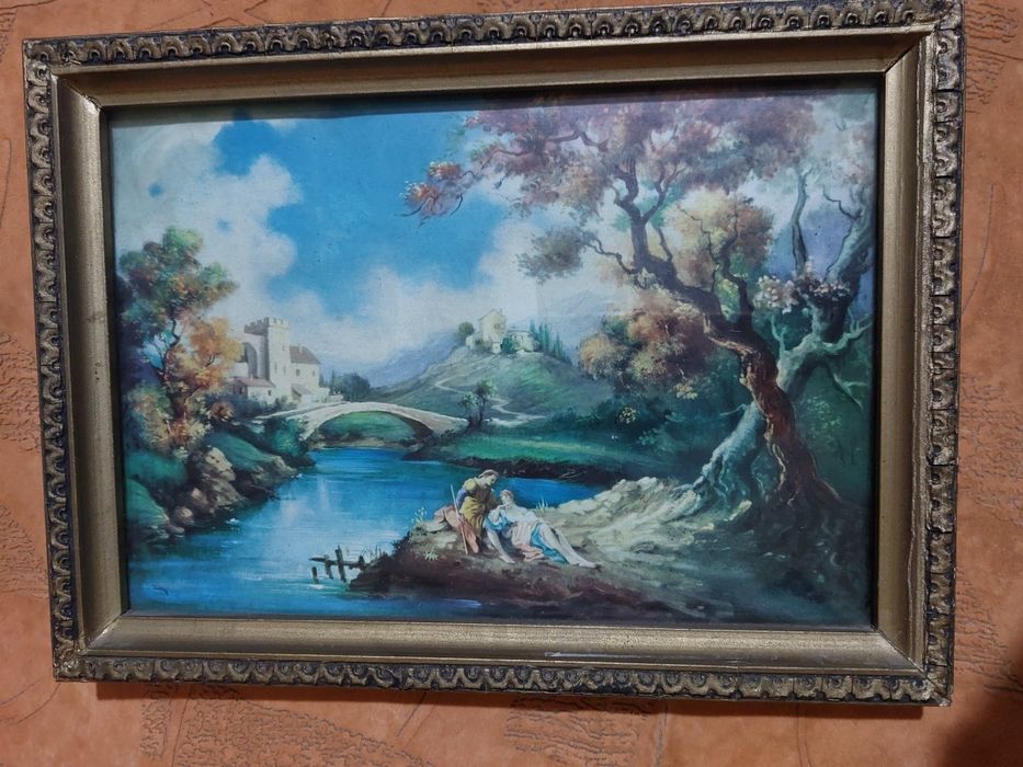 Litografie cu ramă de lemn si ipsos