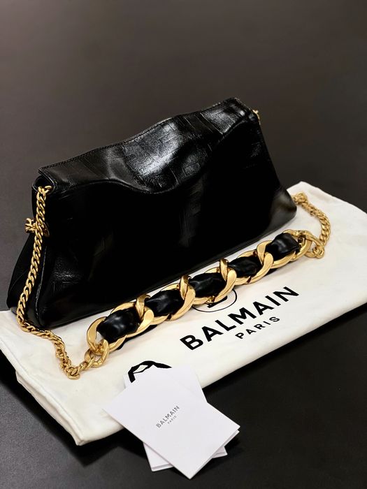 BALMAIN 1945 Soft Clutch – луксозна кожена чанта от телешка кожа, нова без забележки